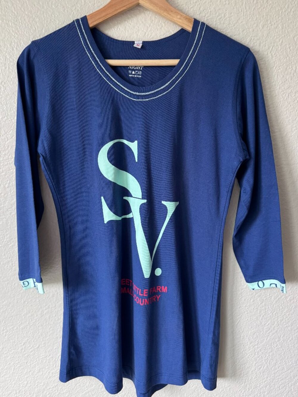 Good Night Tee Shirt Sleep Shirt Sz XS Fitted 3/4 Sleeve Graphic Round Neck EUC